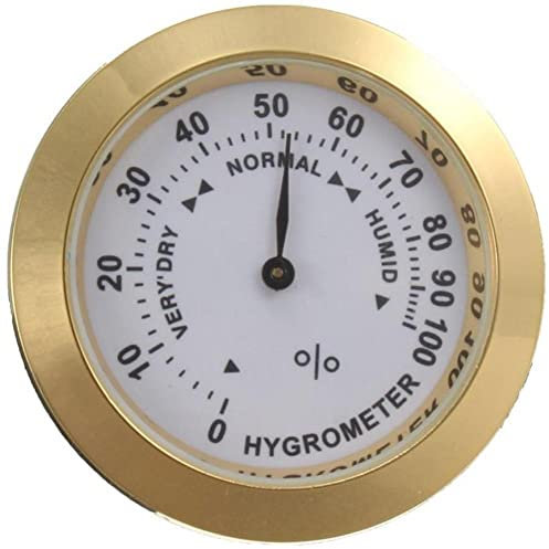 Wudaizhi Golden Brass Hygrometer Metal Cigar Case Hygrometer with Moisture Sensor Glass Lens