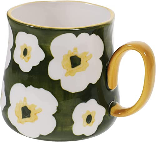 FülleMore Kaffeetasse Kaffeebecher aus Porzellan 450ml große Teetasse Blumenmuster Becher mit Henkel für Kaffee, Tee Milch, Kakao,Cappuccino,Saft (Avocado-Grün)
