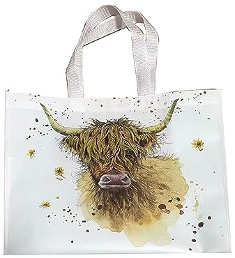 Puckator Jan Pashley Highland Coo Cow Big Foldaway Reusable Shopping Bag - Shoulder Bags - Handbags for Women - Canvas Tote Bags for Women - Shopping Hand Bag - Large Ladies Bags - Aesthetic Stuff
