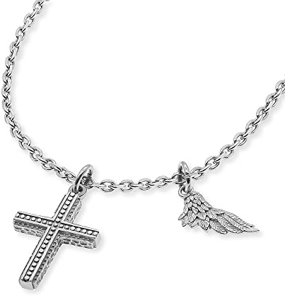 SAVE BRAVE silberne Herren Halskette aus Edelstahl mit Flügel und Kreuz Anhänger - Karabinerverschluss - Länge: 60 + 10cm - ohne Nickel und Blei - inkl. Schmuckverpackung