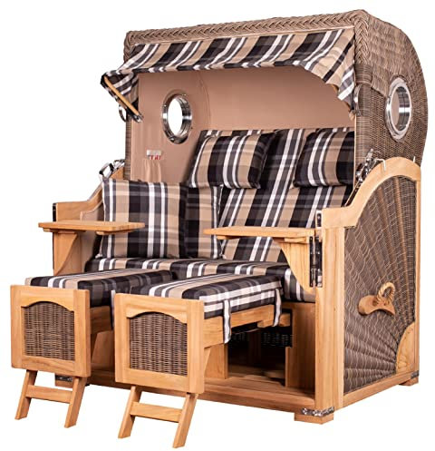 bene living Strandkorb-Set Ammersee 2,5-Sitzer Teak - PE grau - Modell 583 - Liftersystem