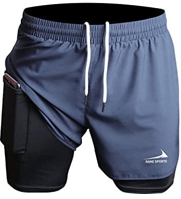 Herren Laufshorts 2 in 1 Shorts Gym Athletic Shorts Outdoor Marathon Workout Trainingsshorts Grau L