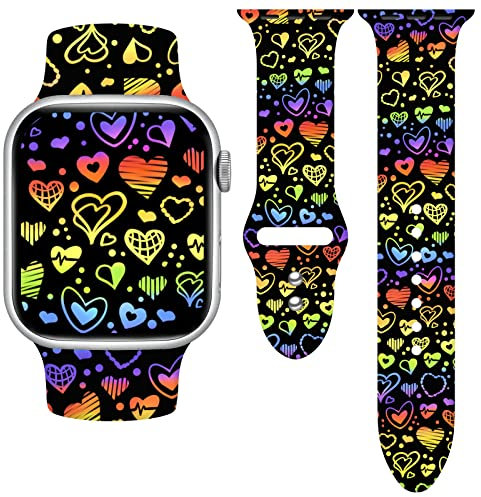 Vieeki Rainbow Love Pride Watch Band Compatible with Apple Watch 38mm 40mm 41mm 42mm 44mm 45mm 46mm 49mm Women Replaceable LGBTQ Silicone Smartwatch Straps for iWatch Series Ultra SE 10 9 8 7 6 5 4 3