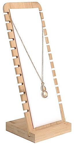SZQIUNUBI Halskette Schmuckständer Holz 12 Slots SchmuckstäNder Leder Schmuck Display Ständer HalskettenstäNder Holz Halskette AusstellungsstäNder Kettenhalter für Halsketten, Armbänder（Weiß