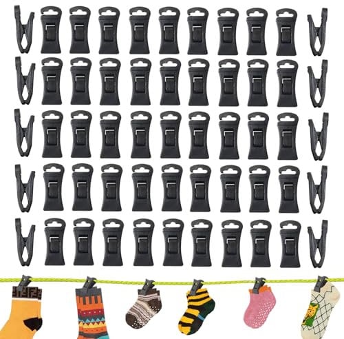 Lot de 70 pinces à chaussettes pour machine à laver et sèche-linge - Mini pinces à linge avec crochets - Pour machine à laver - Noir