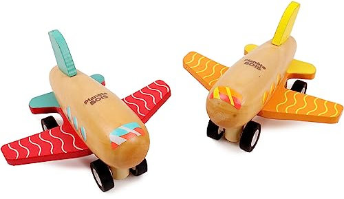 PLANÈTE Bois - Pack mit 12 Flugzeugen - FSC - 030144APA - 12 Stück - Mehrfarbig - Holz - Kinderspiel - Freizeit - Kirmes - Zum Sammeln - 9 cm x 5 cm - Ab 18 Monaten