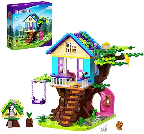 Tree House Building Kit, Friendship Forest Treehouse Model Toy with Animals and Swing Fun Scenes, Creative Building Set for Girls, Gifts for Kids Who Love Nature(533 Pcs)