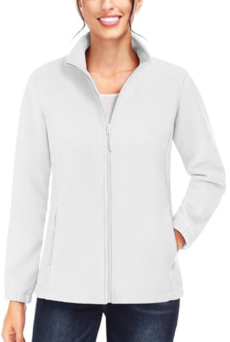 TACVASEN Womens Fleece Jackets Casual Sports Lightweight Pullover Microfleece Autumn Warm Coats with Zip Pockets White,2XL