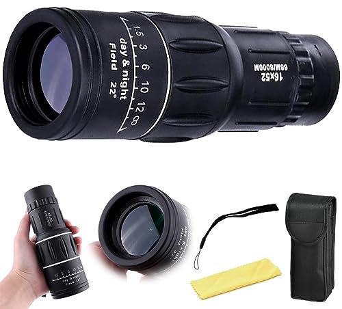 BDSHUNBF 16x52 Telescopio monocular, Largo Alcance Telescopio Monocular Impermeable Telescopio Terrestre para Observación de Aves Caza Viaje Partidos Fútbol, BAK4 Prisma