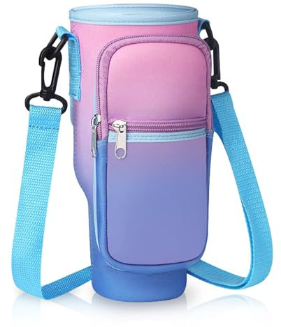 MultiValue Water Bottle Carrier Bag for Stanley Cup, Fashion Water Bottle Holder with Strap Phone Pocket, Water Bottle Pouch Bag Fits Stanley 40oz Tumbler for Walking and Hiking (Purple Gradient)