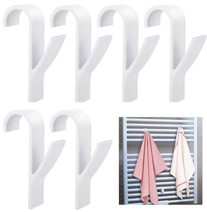 Flyicloud 6Pcs Ganci Termoarredo Bagno, Appendini Termoarredo Bagno, Porta Asciugamani Bagno in Plastica, Appendi Asciugamani per Termosifoni per Accappatoio, Vestiti e Asciugamani