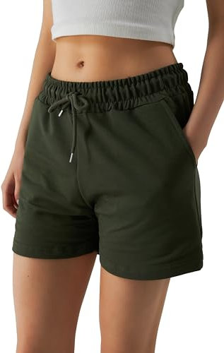 ROSS CAMP Kurze Hose Damen – Shorts Damen Sommer, Kurze Sporthose Laufshorts, Trainingshose Women Hosen Kurz Laufhose (Olivgrün, XL)