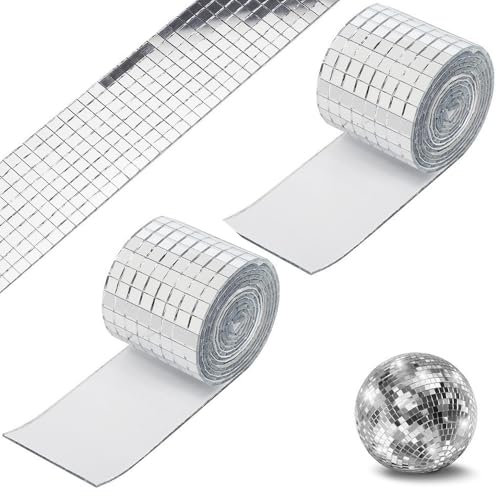 GIONAR 3200Pcs Mini Square Glass Mirrors Mosaic Tiles, 2 Rolls Self-Adhesive Mirror Tiles, Silver Glass Mosaic-Stickers for DIY Craft Decoration, Disco Ball, Home Decoration, 5mm by 5mm