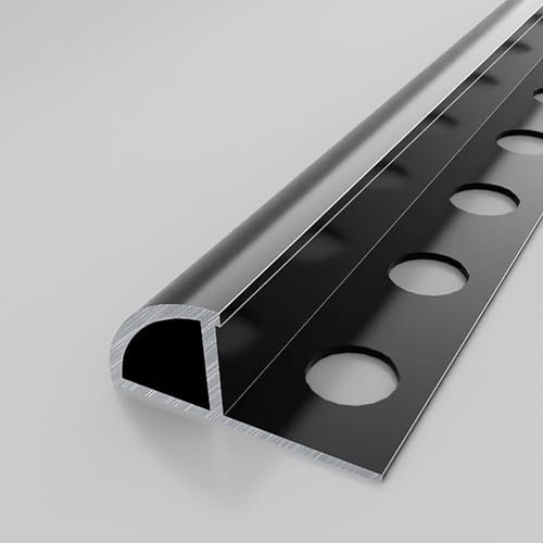 Fliesenschiene Viertelkreisprofil Fliesen-Abschlussleiste Lang 125cm*2 Eloxiert Profil Schiene - Winkelprofil Zum Kantenschutz(Schwarz,Dicke: 8mm)