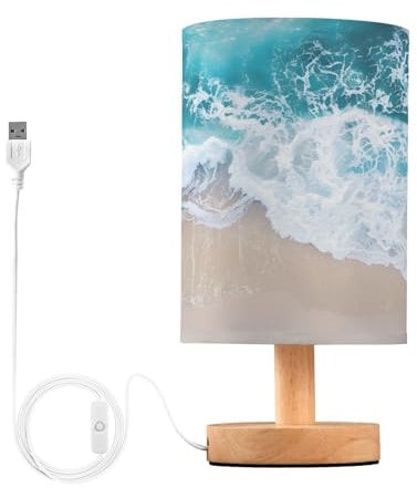 OWFKAY Lampada da comodino con onde sul mare, lampada da tavolo con base antiscivolo, affascinante luce notturna per camera da letto soggiorno