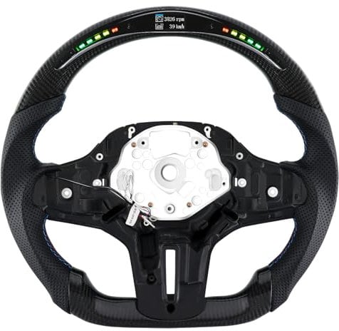 Acclcors Carbonfaser-Lenkrad, Lenkrad oben rund und unten flach LED Schaltanzeige Lenkrad für BMW M Sport G30 (M5) G31 G32 G38 G11 G12 G14 G15 G16 G01 G02 G05 G06 G07 F90 M8 F91 F92 F93
