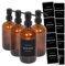 Harbour Housewares Glass Soap Dispensers with Labels - Amber/Black - 4 Pack - 500ml Refillable Soap Dispensers Hand and Dish Liquid Pump for Bathroom, Kitchen, Laundry Room
