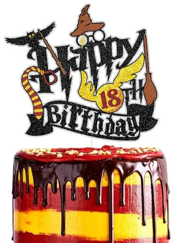 Magical Wizard Happy 18th Birthday Cake Topper - Glitter Magical School Wizard Cake Decor - Harry Theme Magic Party 18th Birthday Party Decoration Supplies