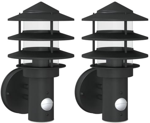 vidaXL Außenwandleuchten 2 Stk., Außenwandleuchte mit Bewegungsmelder, Außenleuchte mit IP44-Schutzart Diffusor, Wandleuchte Gartenlampe, Schwarz Edelstahl