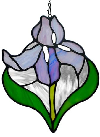 HAOSUM Iris Flower Stained Glass Window Hangings,Iris Flower Gifts for Women,Artificial Flowers Stained Glass Suncatcher for Window, for Mom