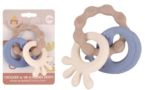 DORON & CHARLIE - Anneau de Dentition - Accessoire de Puériculture - 056347 - Bleu - Silicone - Animaux Marins - Jouet Bébé - 1er Age - 13 cm x 8 cm - À Partir de 3 mois