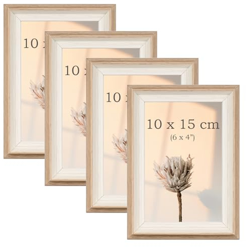 YoHyien 4 Piezas Marcos de Fotos, Marcos para Cuadros de Sobremesa de Pie, Portaretratos para Fotos para Pared, Picture Frame for Wall (Grano de Madera, 10 x 15 cm)