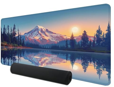 Gaming Mauspad XXL 800 x 400 mm, Berg Fuji Mousepad Groß mit Vernähte Kanten WassXerdicht Anti-Rutsch, XXL Mousepad See Schreibtischunterlage für Laptop, Verbessert Präzision und Geschwindigkeit D-4