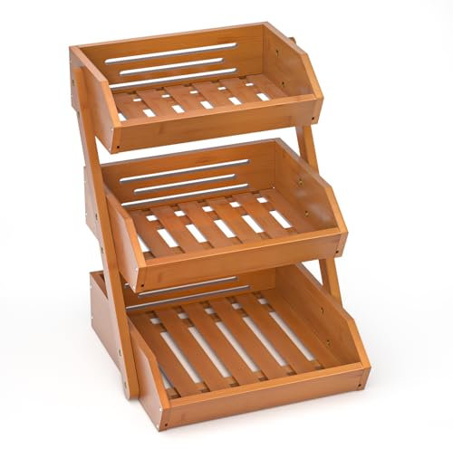 CALM COZY Soporte de bambú para Cesta de Frutas, 3 Niveles Estante para Frutas,Cesta de Almacenamiento de Pan, Soporte para Verduras para encimera de Cocina,Marrón