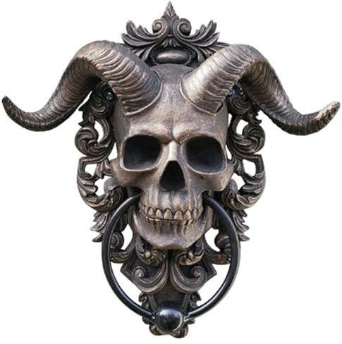 FUEAST Vintage Eisen Shofar Heavy Duty Gothic Türklopfer Totenkopf Statuen Türklopfer Türgriff Perfekte Dekoration Zuhause