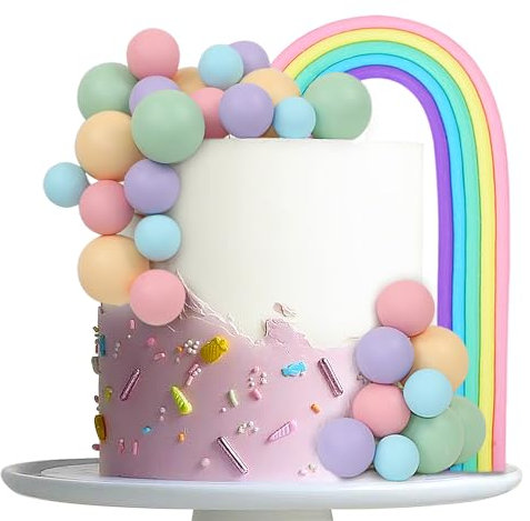 LARDUX 26 Stück Kuchen Kugeln, Regenbogen Tortendeko Pastell Ball Cake Toppers Bunt DIY für Geburtstag Hochzeit Babyparty Boho Macaron Einhorn Party Kuchen Dekor