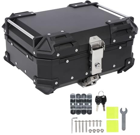 25-Liter-Motorrad-Topcase, 25-Liter-Heckkoffer aus Aluminiumlegierung mit Sicherheitsschloss, Universelle Motorrad-Gepäckträgerbox, KofferraumHeckbox für Helm, Regenmantel