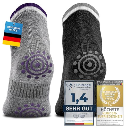 Body & Mind® Damen Socken Yogasocken rutschfeste Stoppersocken; Pilates, Aerobic & Fitness-Training Strümpfe mit Stopper; Damensocken für Sport (2 Paare; Größe: 35-40)