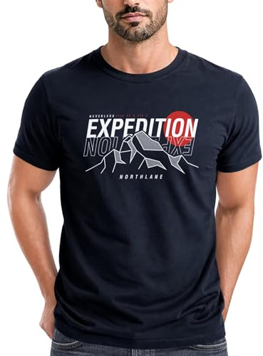 Neverless® Herren T-Shirt Outdoor Berge Wandern Naturliebhaber Expedition Northlane Aufschrift Männer Printshirt Fashion Streetstyle