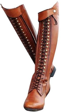 Botas Altas Hasta Rodilla Mujer, Botas Ecuestres Térmicas Botas Montar Caballo Hasta Rodilla Cordones + Punta Puntiaguda Antideslizantes + Impermeables Tacón Bajo para Unisex/Invierno,39,Brown