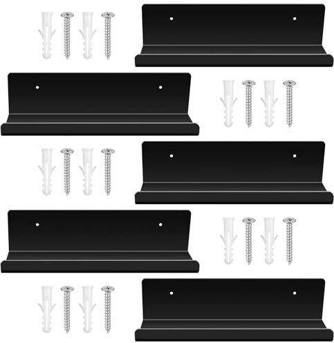 qxayxa 5 STK Wandregal Schwarz Schweberegal, 32cm Acryl Regal Wand, Dekorative Wandregale, Hängeregale, Bücherregal für Badezimmer Küche Schlafzimmer Wohnzimmer Bad Regale(Schwarz)
