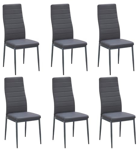 Stanew Juego de 6 sillas de Comedor, sillas de Comedor Modernas, Asientos Acolchados Gruesos con Patas de Metal y Almohadillas para los pies, Juego de Respaldo para sillas de Cocina (Gris)
