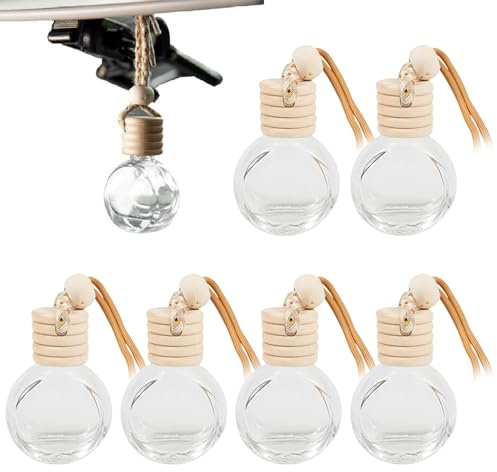 6 Stück Auto Parfüm Flasche Leer, Duftbaum Auto Aufhänger Diffusor, Hängende Auto-Lufterfrischer-Diffusoren, Auto-Lufterfrischer Parfümflasche Nachfüllbar, Duft Diffusor Glas Flasche, 10ml