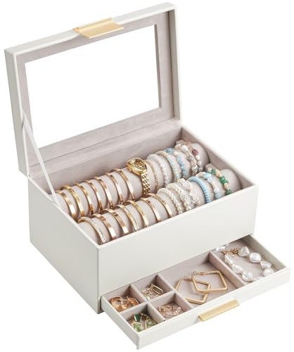Lolalet Armband-Organizer mit Schublade, Bracelet Display Schmuck Box Aufbewahrungsbox mit Rollen für Armreifen Uhren, Klare Deckel Halter für Frauen Mädchen -Weiß