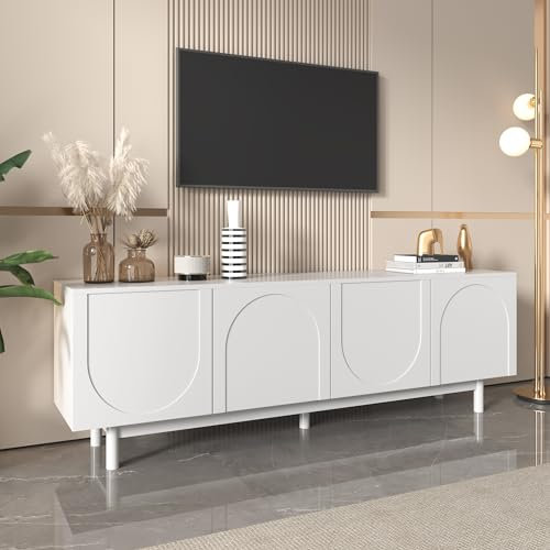 TIZZ Mueble de TV moderno blanco – 175 x 38 x 56 cm, paneles ajustables y ligeros, estilo lujoso