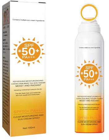 Sonnenschutz Spray LSF 50, Sonnenspray Transparent Für Gesicht Und Körper, Sonnencreme Spray, Für Empfindliche Haut, Breitspektrum, Wasserfest, Gegen UVA und UVB Sofortiger Sonnenschutzspray (1)