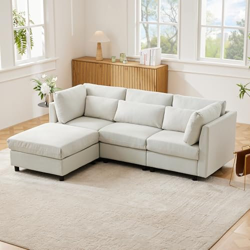 L-förmiges Ecksofa, Modernes Dreisitzer-Sofa mit Fußhocker, gepolsterte Möbel, Kissen enthalten, Sofa für Wohnzimmer, Büro, Wohnungs-220 * 83 * 81cm