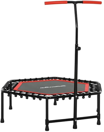 SPORTNOW Trampoline de Fitness 114 cm avec Cordes élastiques, poignée réglable sur 3 Positions, Trampoline d'exercice Charge 100 kg Stable et Silencieux pour entraînement intérieur, Rouge