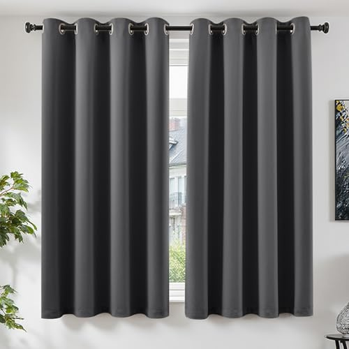 TOPICK Gardinen Vorhänge Verdunklungsvorhänge 2er Set H175xB140 Dunkelgrau | Gardinen mit Ösen Wohnzimmer Vorhänge Blickdicht Blackout Schlafzimmer Curtains Fensterdekoration Übergardinen Ösenvorhänge