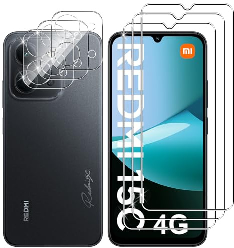Lutree Cristal Templado para Xiaomi Redmi 15C 5G/4G, 3+3 Piezas Protector de Pantalla + Protector de Lente de Cámara, Dureza 9H HD Anti-Arañazos Vidrio Templado Película Protectora