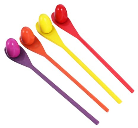 Hohopeti 4 Set Wooden Egg Spoon Race Game Kits for Adults Balance Relay for Outdoor Lawn Parties and Sports Day Fun