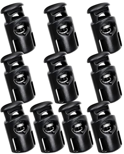 Elenviorina 10PCS Plastic Cord Locks - Single Hole Spring Toggle Stoppers - Elastic Cord Adjusters for Drawstrings Bags Shoelaces Clothing Tents Paracord - Black