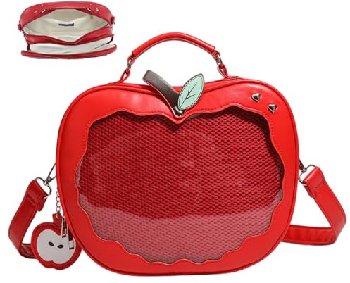Gcroet 1PC Apples Ita Bag Rote PU Pin Display Tasche Kawaii Umhängetasche mit verstellbarem Riemen Japanische Schulterhandtasche für Anime Cosplay Mottoparty