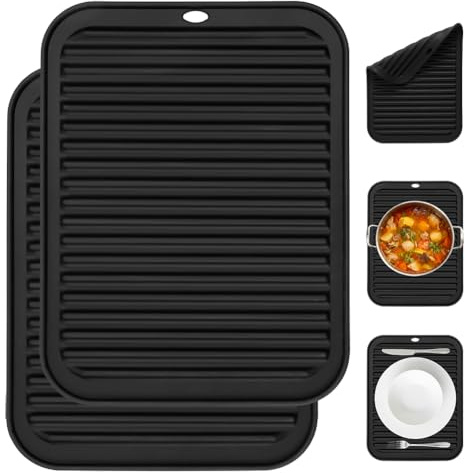 NUTKIT 2PCS Silicone Trivet Mats, 30 x 23 cm Hot Pans and Pot Holder Trivet | Multipurpose Silicone Heat Resistant Mat, None slip Heatproof Table Place Coaster for Kitchen Cooking & Dining (Black)