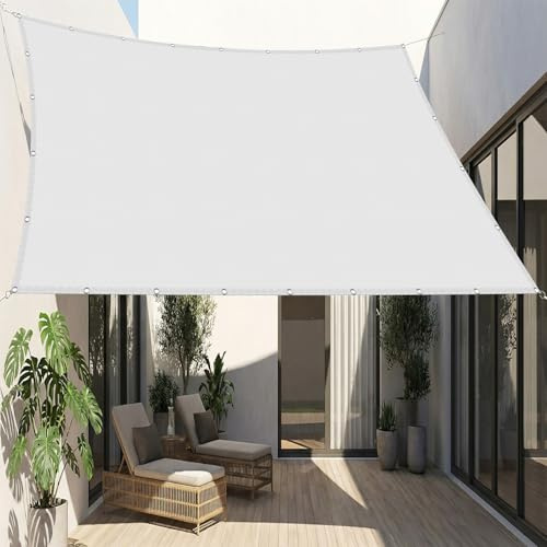 Tenda a Vela Impermeabile 5 x 9 m Protezione Raggi UV Tenda a Vela Parasole Parasole Protezione Solare per Terrazza, Balcone, Piscina, Bianco