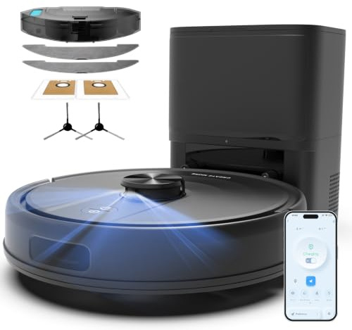 Bagotte Robot aspirateur et balai à franges avec auto-vidage, 6000 Pa Super Power Aspirateur robotique avec navigation LiDAR, 90 jours mains libres, cartographie, cartographie rapide pour poils